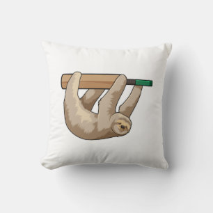 Sloth at Cricket with Cricket bat Throw Pillow