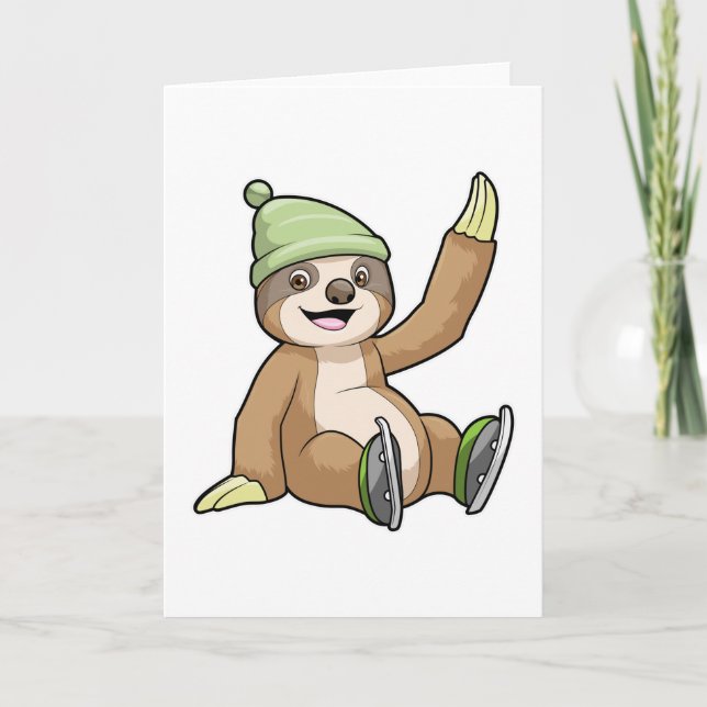 Sloth at Ice skating with Ice skates Card (Front)