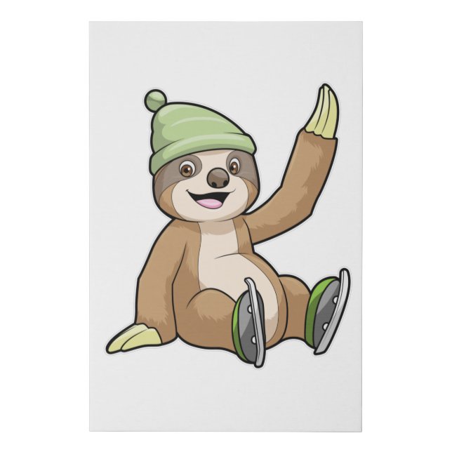 Sloth at Ice skating with Ice skates Faux Canvas Print (Front)