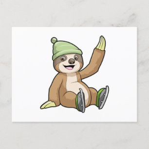 Sloth at Ice skating with Ice skates Postcard