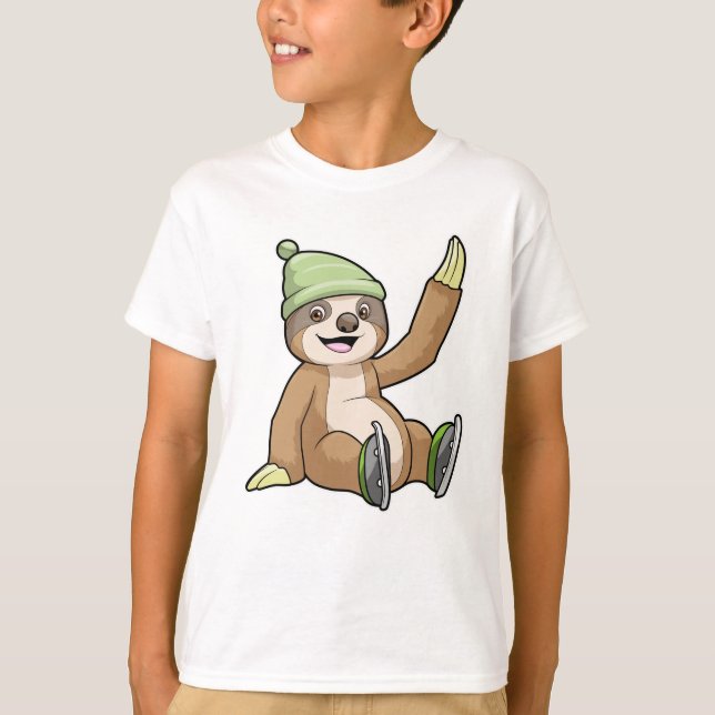 Sloth at Ice skating with Ice skates T-Shirt (Front)