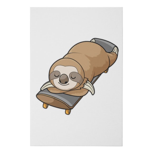 Sloth at Sleeping with Skateboard Faux Canvas Print (Front)