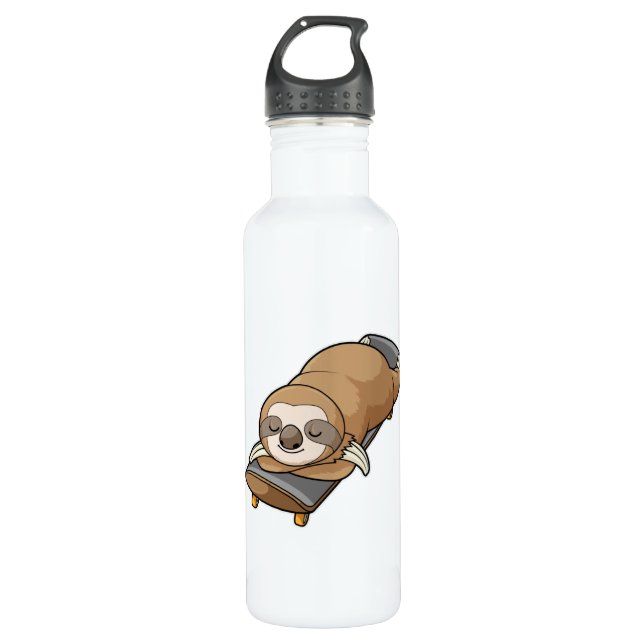 Sloth at Sleeping with Skateboard Stainless Steel Water Bottle (Front)