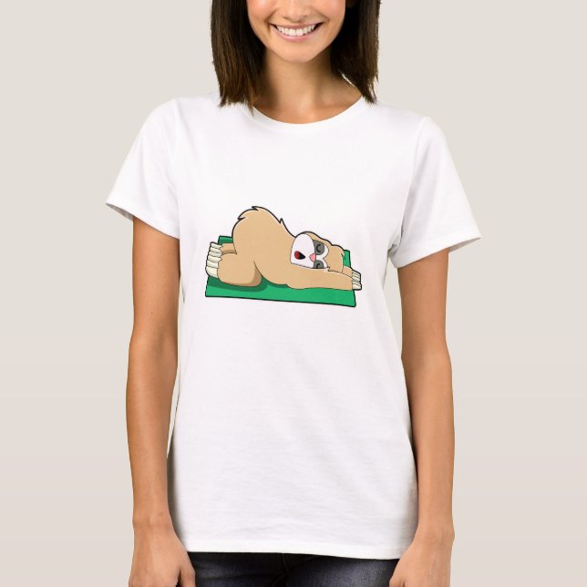 Sloth at Yoga on Yoga mat T-Shirt (Front)