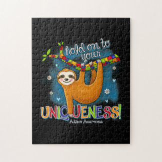 Sloth Autism Awareness Hold On Your Uniqueness Jigsaw Puzzle