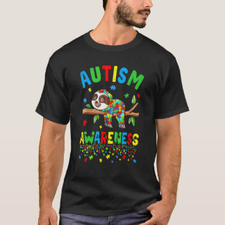 Sloth Autism Awareness Puzzle Piece Autistic Kids  T-Shirt