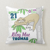 Sloth Baby Birth Stats Throw Pillow