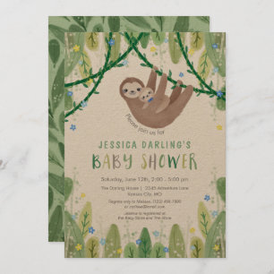 Sloth Baby Boy Bow Tie Shower Jungle Theme Invitation