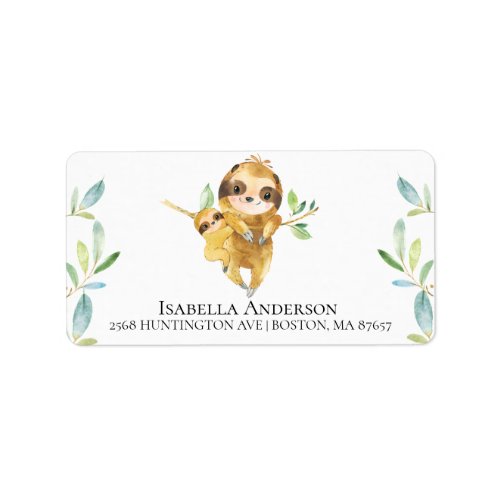 Sloth Baby Boy Shower Address Label