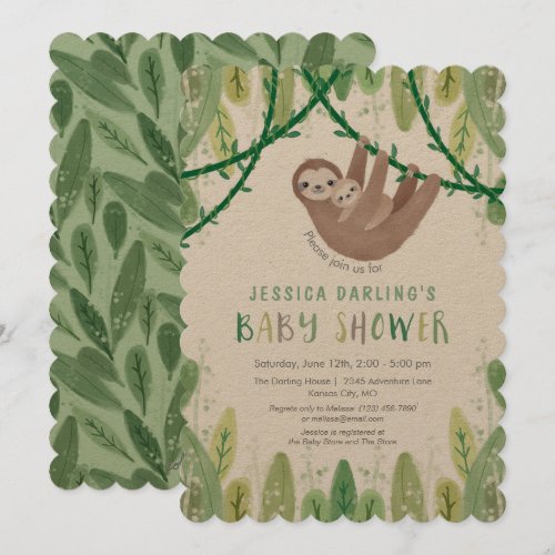 Sloth Baby Boy Shower Jungle Theme Invitation