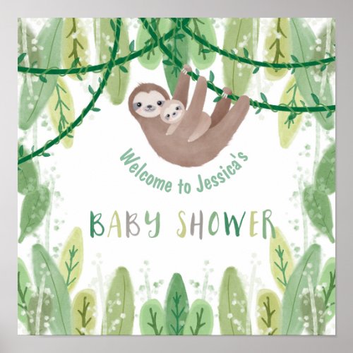 Sloth Baby Boy Shower Jungle Theme Welcome Poster