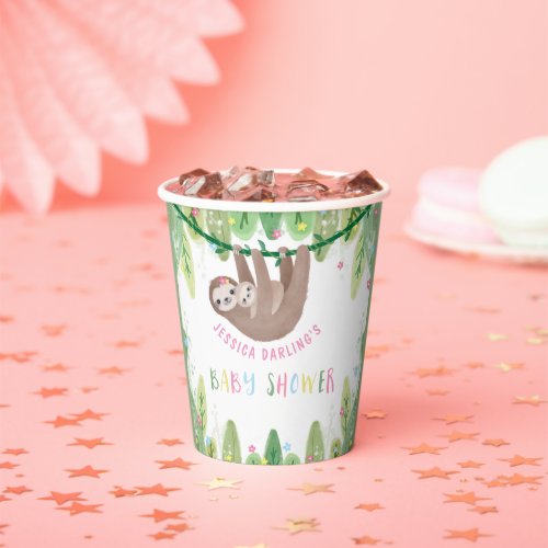 Sloth Baby Girl Shower Jungle Theme Paper Cups