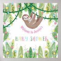 Sloth Baby Girl Shower Jungle Theme  Welcome Poster