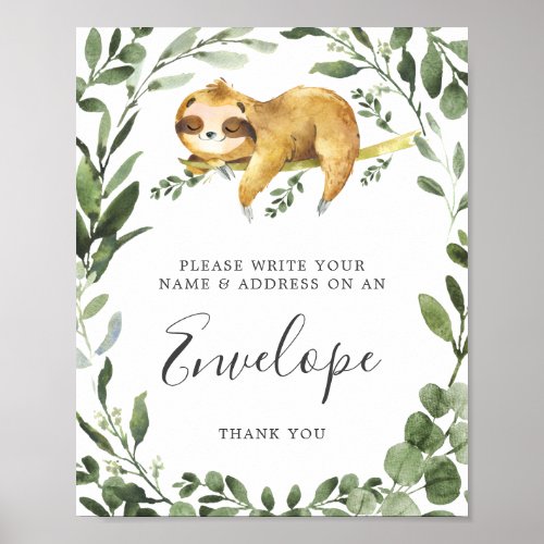 Sloth Baby Shower Address Envelope Sign