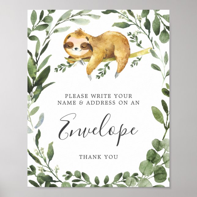 Sloth Baby Shower Address Envelope Sign (Front)