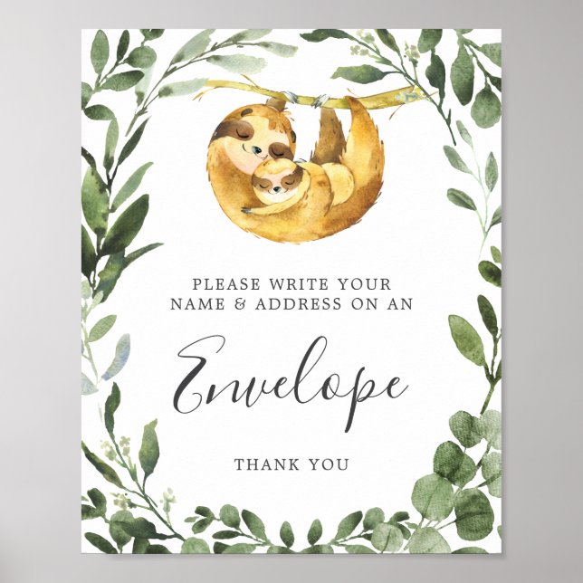 Sloth Baby Shower Address Envelope Sign (Front)