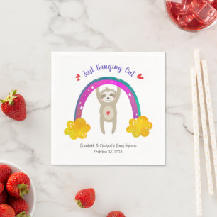 Sloth Baby Shower Boho Rainbow Cute Simple Modern Napkins
