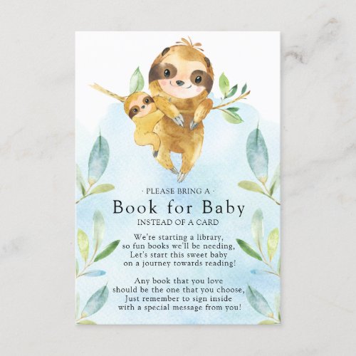 Sloth Baby Shower Book for Baby Card