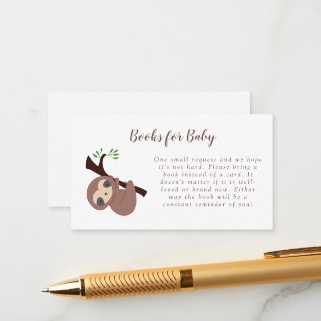 Sloth Baby Shower Book Request Card Cute Kawaii (Front/Back In Situ)