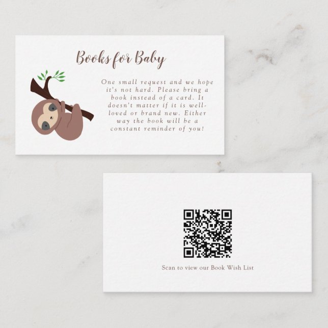 Sloth Baby Shower Book Request Card QR Code (Front/Back)