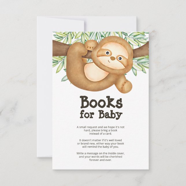 Sloth Baby Shower Book Request Enclosure Card (Front)