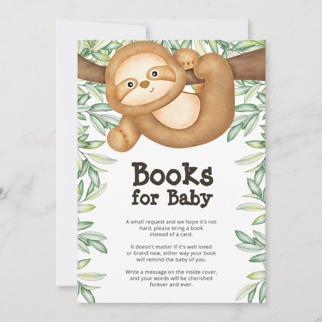 Sloth Baby Shower Book Request Enclosure Card (Front)