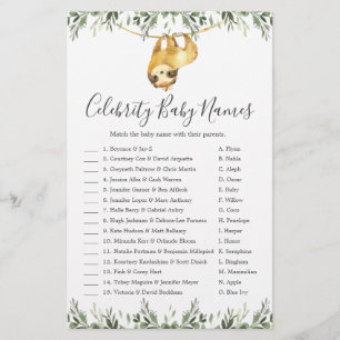 Sloth Baby Shower Celebrity Baby Names Game