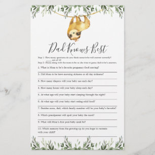 Sloth Baby Shower Dad Knows Best Game
