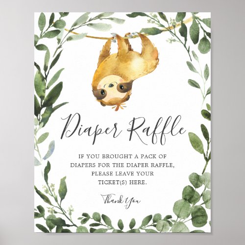 Sloth Baby Shower Diaper Raffle Sign