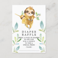 Sloth Baby Shower Diaper Raffle Ticket Enclosure Card