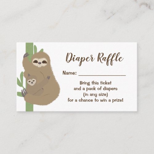 Sloth Baby Shower Diaper Raffle Ticket Enclosure Card