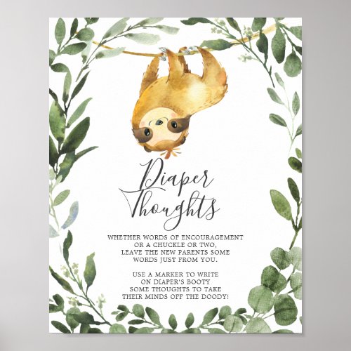 Sloth Baby Shower Diaper Thoughts Sign