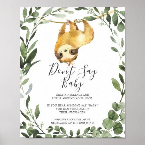 Sloth Baby Shower Dont Say Baby Sign