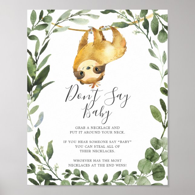 Sloth Baby Shower Don't Say Baby Sign (Front)