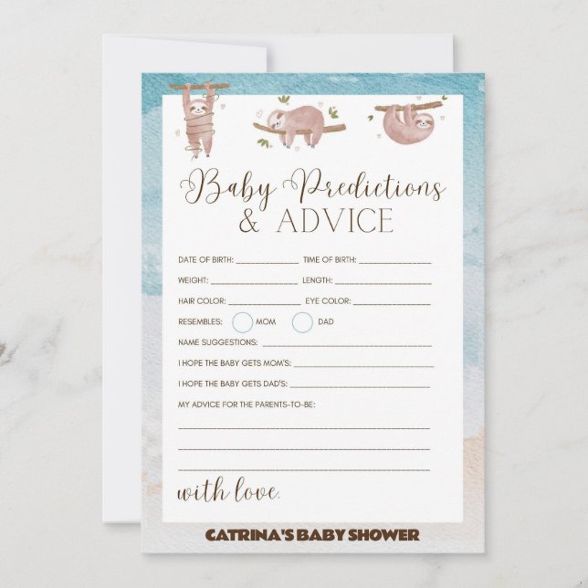 Sloth Baby Shower - Editable Name, 5x7 Invitation (Front)