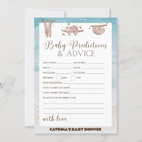 Sloth Baby Shower _ Editable Name 5x7 Invitation