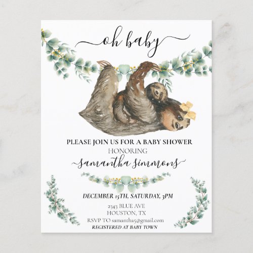 Sloth Baby Shower Eucalyptus Watercolor