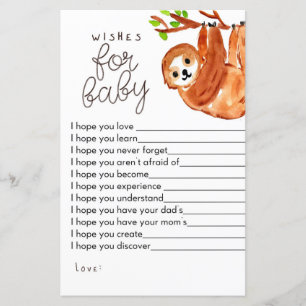Sloth baby shower game wishes for baby game