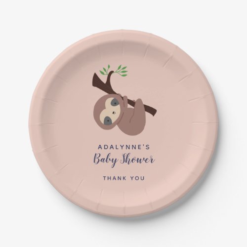 Sloth Baby Shower Gender Neutral Script Cute Paper Plates