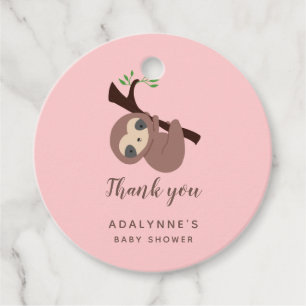 Sloth Baby Shower Girl Thank you Pink Script Cute Favor Tags