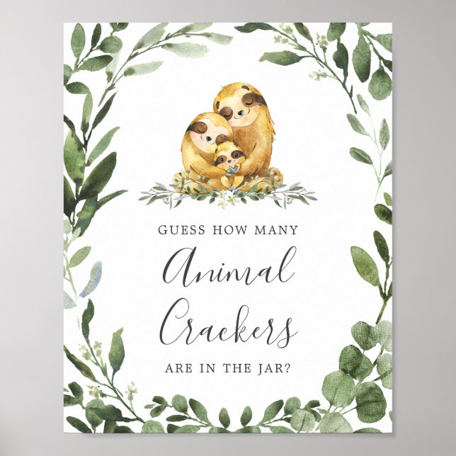 Sloth Baby Shower Guess How Many Animal Crackers Poster (Front)