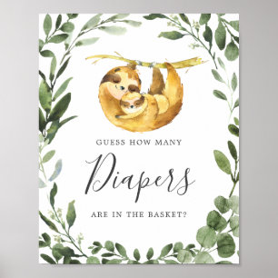Sloth Baby Shower Guess How Many Diapers Sign
