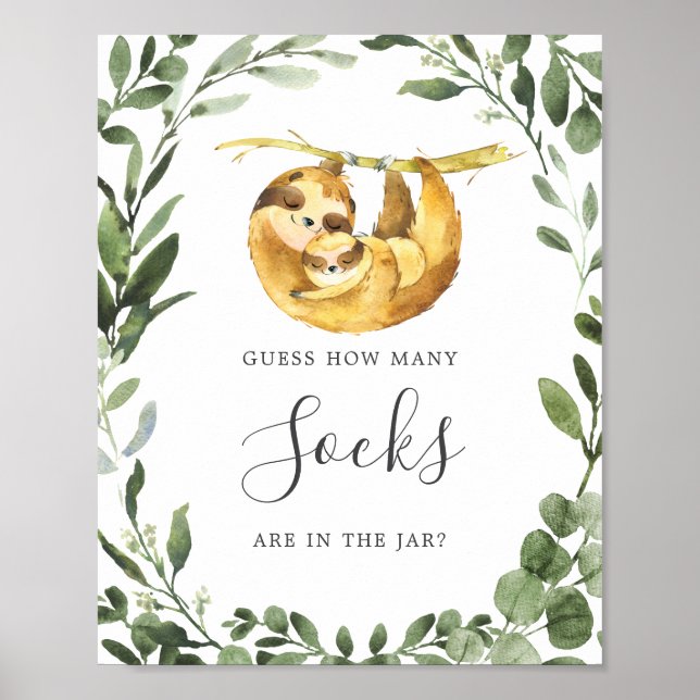 Sloth Baby Shower Guess How Many Socks Sign (Front)