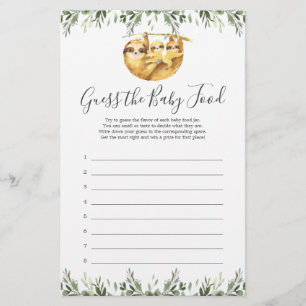 Sloth Baby Shower Guess The Baby Food Game