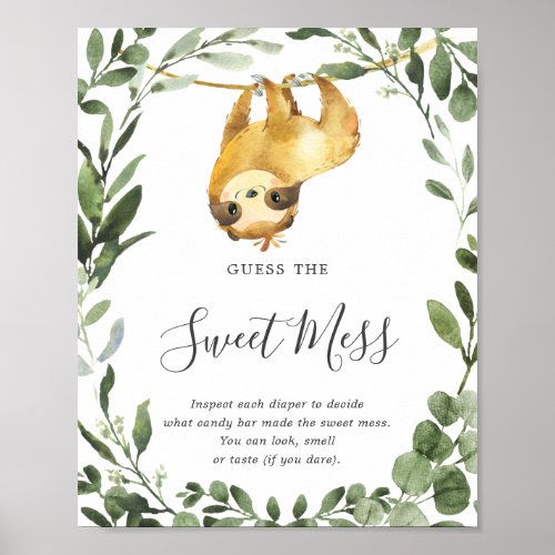 Sloth Baby Shower Guess The Sweet Mess Sign