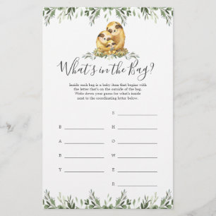 Sloth Baby Shower Guess What's in the Bag Game