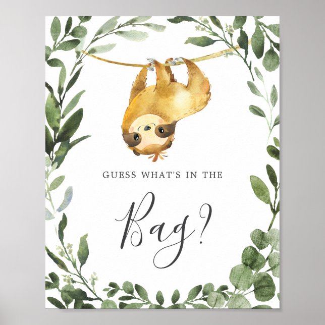 Sloth Baby Shower Guess What's in the Bag Game Poster (Front)