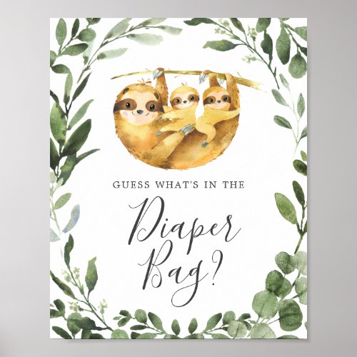 Sloth Baby Shower Guess Whats in the Diaper Bag Poster