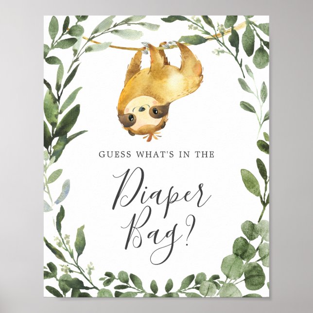 Sloth Baby Shower Guess What's in the Diaper Bag Poster (Front)