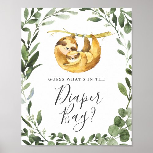 Sloth Baby Shower Guess Whats in the Diaper Bag Poster